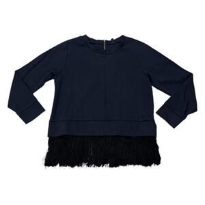 J.Crew Fringe Tassle Navy Blue Long Sleeve Zip Sweater Size M Business Casual